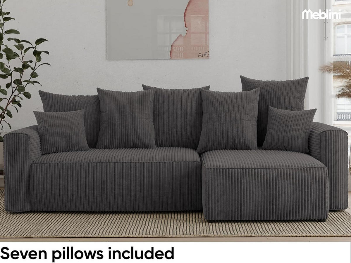 ECKSOFA DAVE L - Schwarz/Grau, Holzwerkstoff (238/87cm) - Meblini