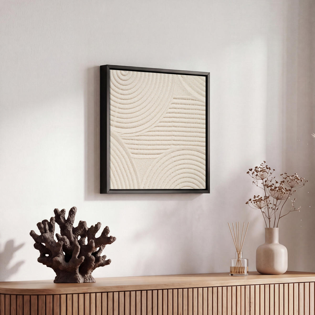 LEINWAND Bilder mit Rahmen - Muster - Abstrakt - Weiß - 20x20 - Beige, Textil (20/20cm) - MuchoWow