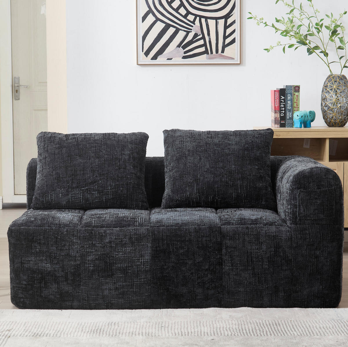2-SITZER Sofa Chenille mit Chaiselongue und Seitentaschen 158/90/60 cm Schwarz - Schwarz, Textil (60/158/90cm) - Redom