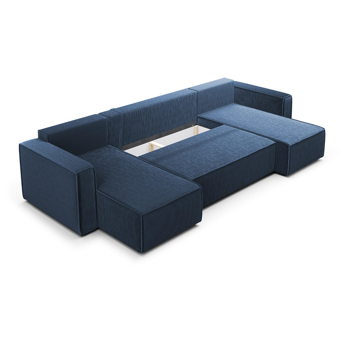 PANORAMASOFA Ezekiel 5 Sitzplätze Blau - Blau, Holz (309/73/145cm) - Petits-meubles