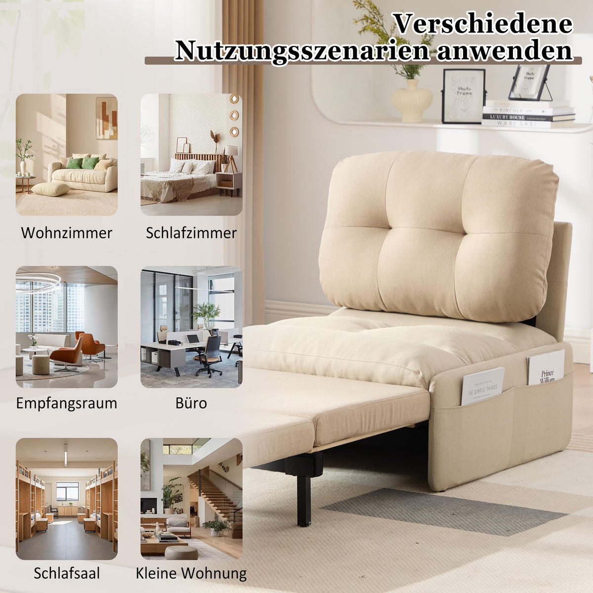 SCHLAFSOFA 92/81.5/90 cm Beige mit Aufbewahrungstasche - Beige, Textil (81.5/90/195cm) - Oxeza