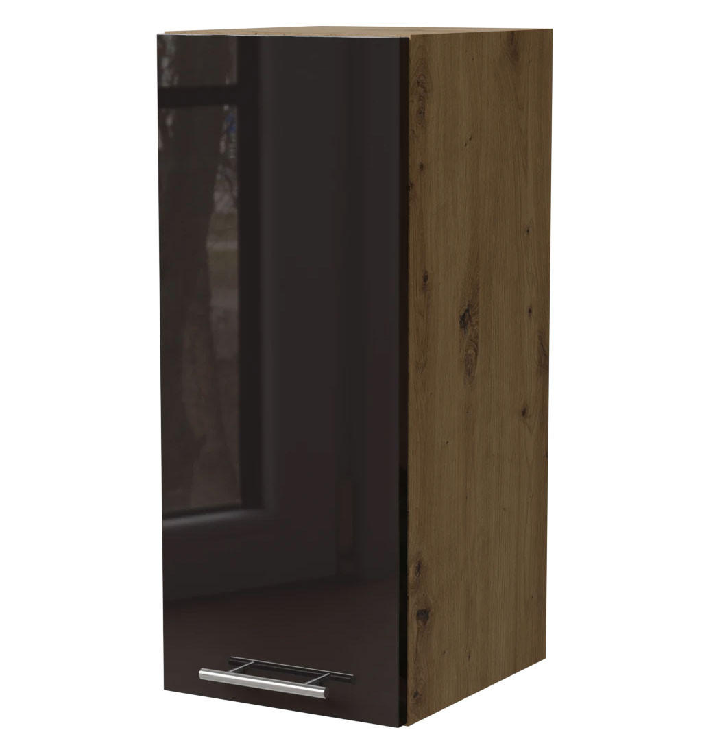 KÜCHENHÄNGESCHRANK Essen W2/20 Schwarz Hochglanz / Eiche Artisan Matt 20 / 32,5 / 72cm - Schwarz Hochglanz/Schwarz, Holz/Holzwerkstoff (20/72/32.5cm) - Feldmann-Wohnen