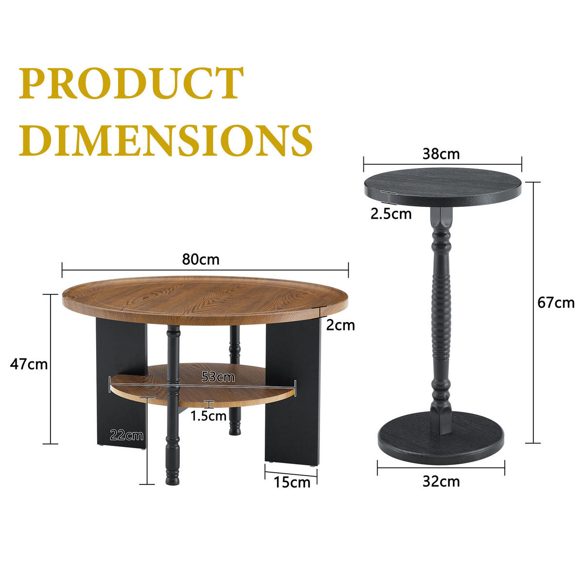 COUCHTISCH-SET Walnuss/Schwarz 2er-Set - Walnussfarben, Holzwerkstoff (80/80/47cm) - PANGIVO