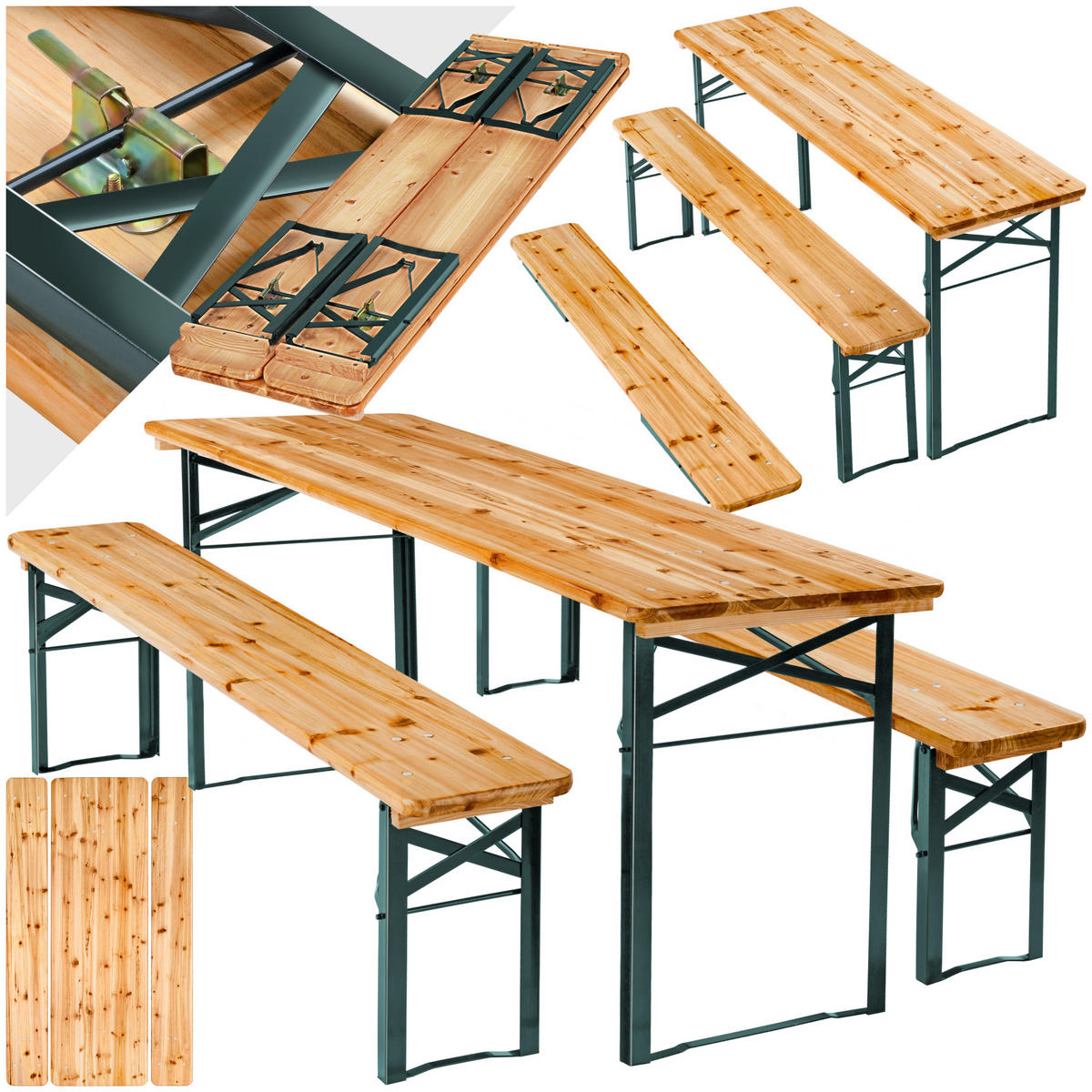 BIERZELTGARNITUR Sissi,robustes Tannenholz mit Schutzlackierung,braun - Braun, Naturmaterialien/Holz - tectake