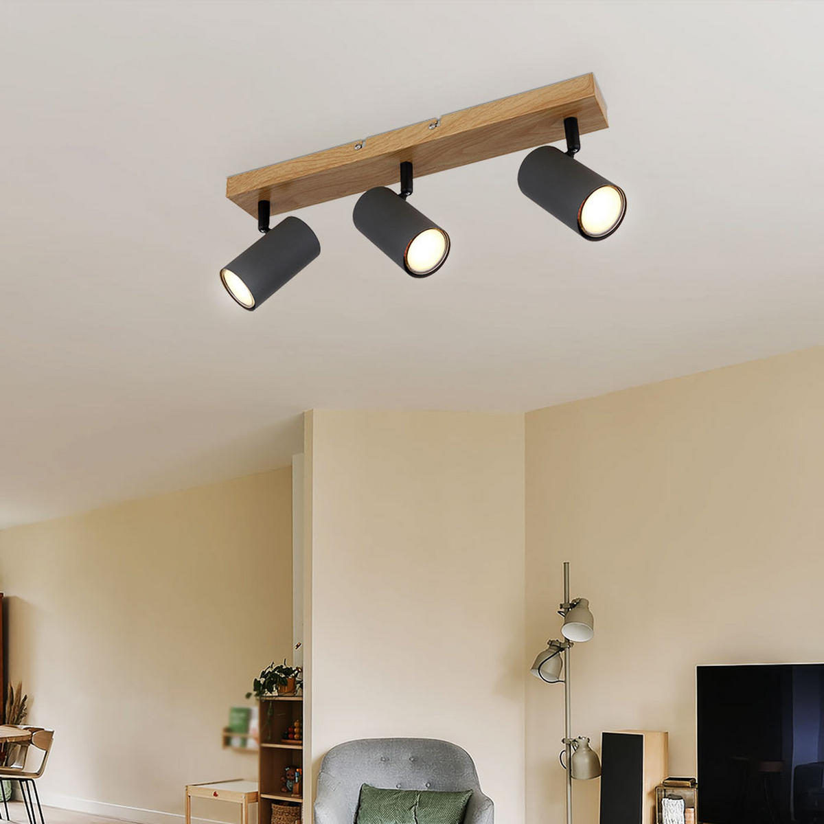 DECKENLEUCHTE Robby Holzoptik Grau - Grau, Metall (41/6/12cm) - Globo Lighting