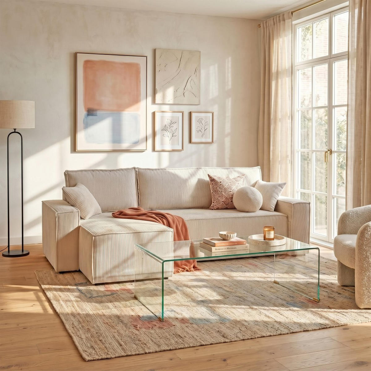 ECKSOFA mit Schlaffunktion/ ELISE, 4 Plätze - Beige - Beige, Textil (144/248cm) - Weber Industries