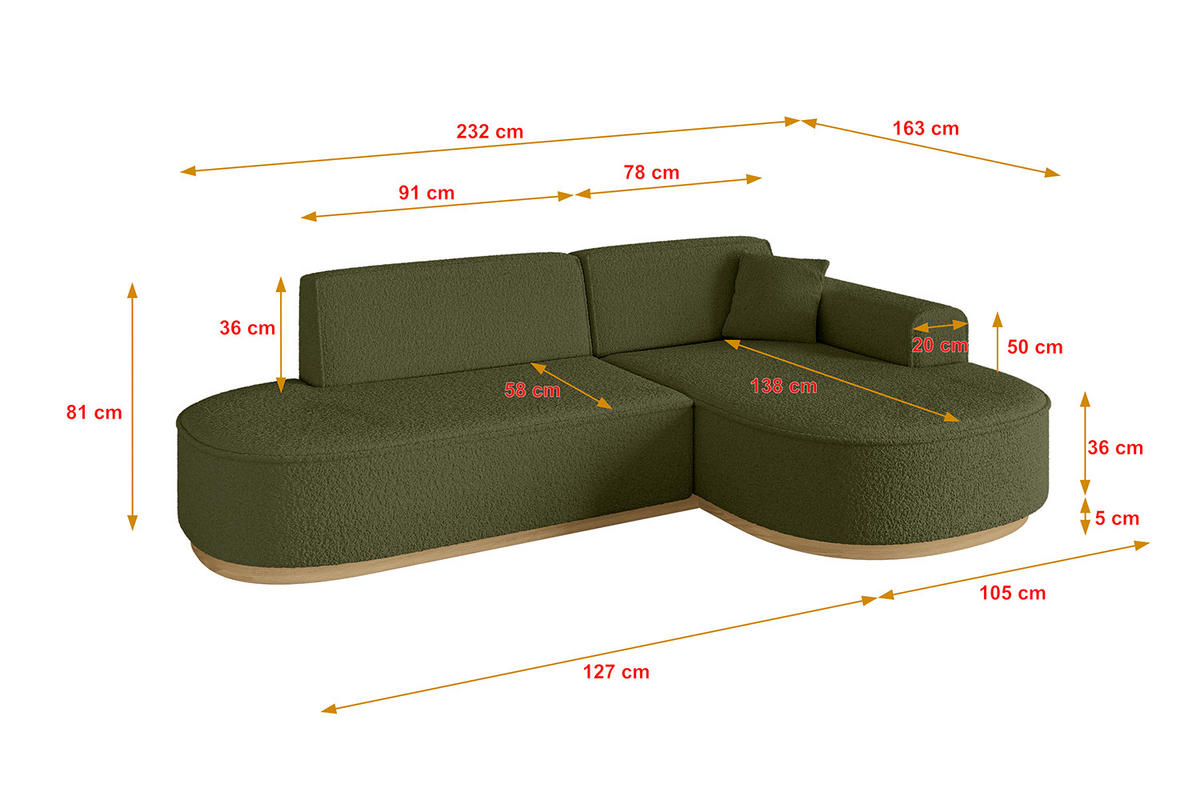 ECKSOFA Ottomane Rechts MARI-L1-v2 - 243x171x83 cm Grün Bouclé - Grün, Holzwerkstoff/Textil (171/243cm) - ALTDECOR
