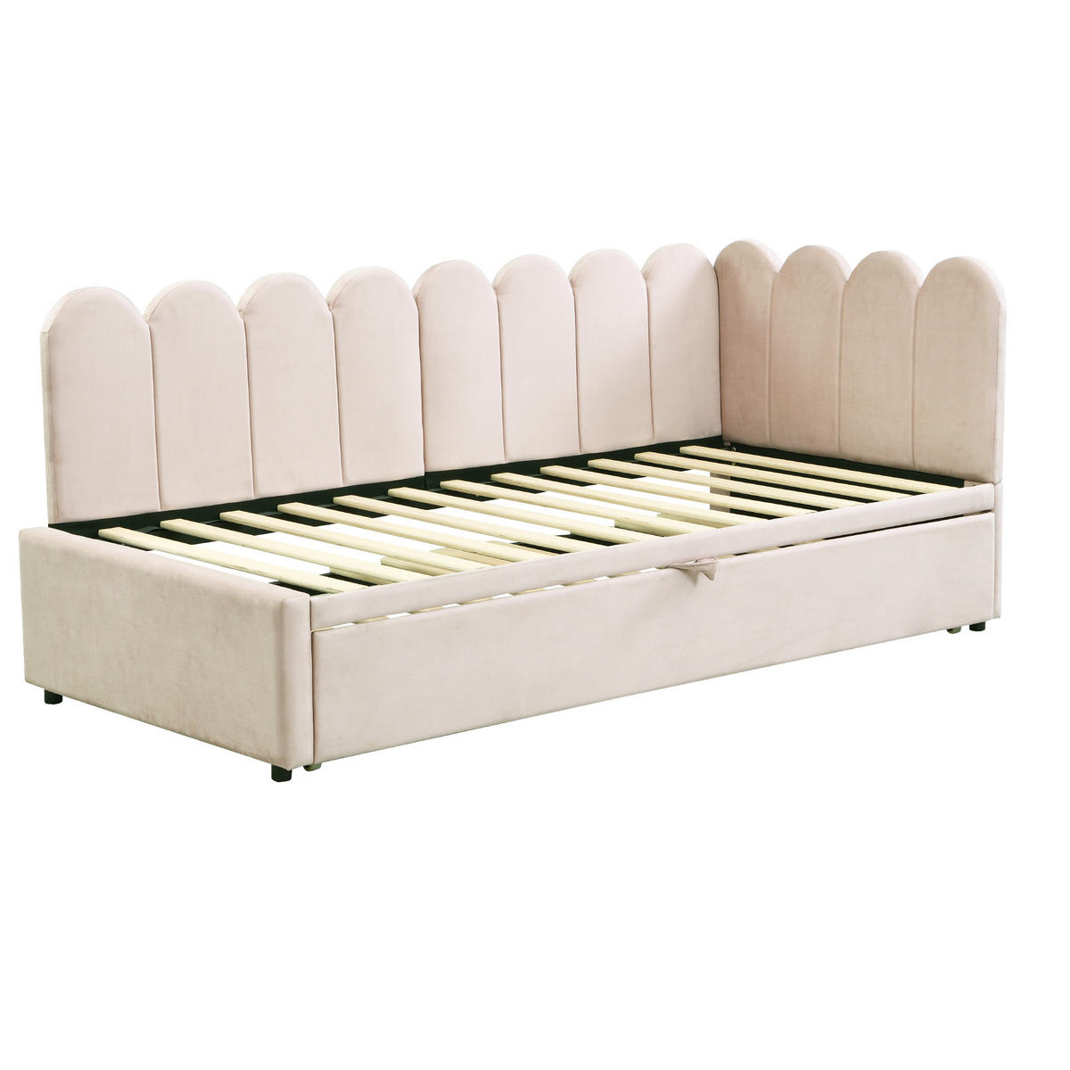 AUSZIEHBETT 90/180/200 cm DE-02037, in Beige, mit in L-Form - Beige, Metall (90/200cm) - ComfortXL