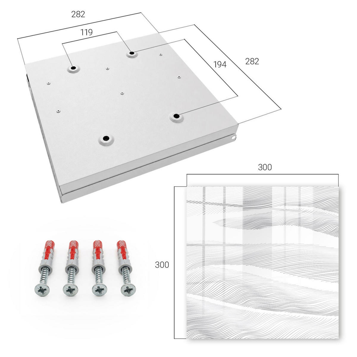 SCHLÜSSELBOX Weiß 30x30 cm – Türöffnung nach rechts - Linienwellen - Schwarz, Metall (30/30/5cm) - TULUP