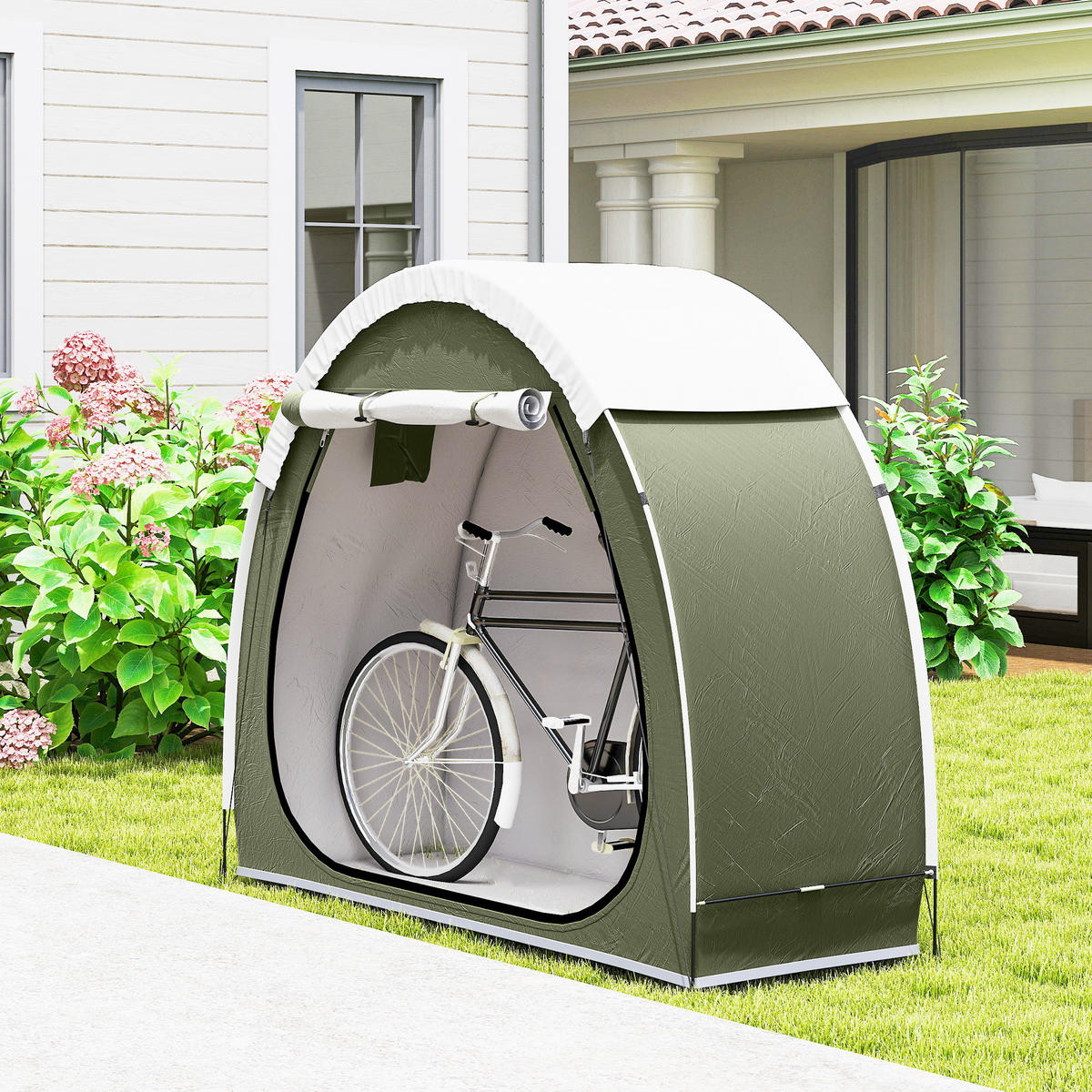 FAHRRADZELT für 2 Fahrräder Fahhrradgarage mit Belüftung UPF50+ Wasserdicht 210D Oxford 200 x 80 x 170 cm - Grün, Textil (200/170/80cm)