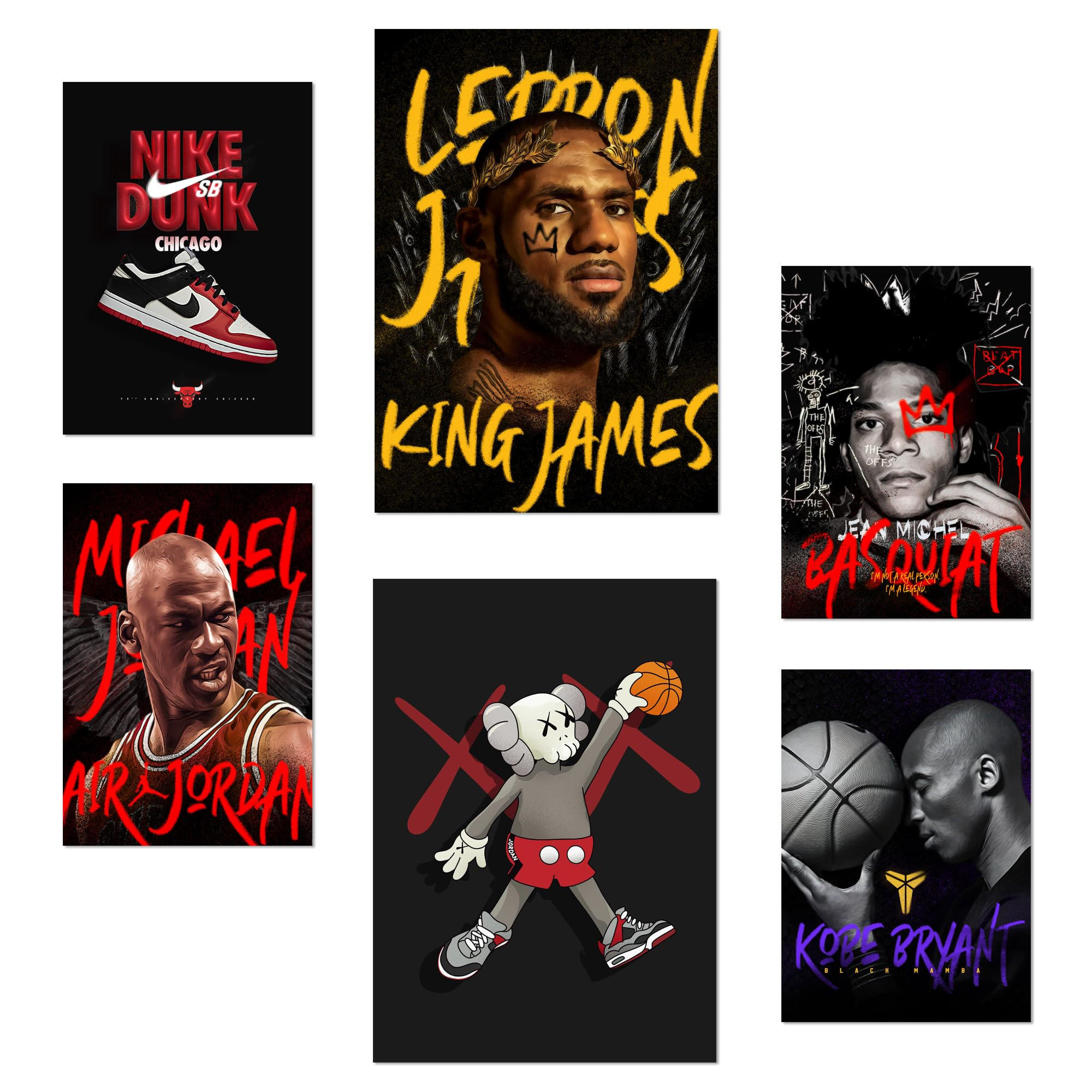 POSTER Set Mit 6 Grafiti Pop King James Jordan Nike Basquiat Kobie A3 & A4 Rahmenlos - Klar, Papier (29/3cm) - Nacnic