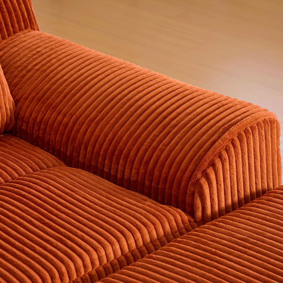 SOFA Cord Orange mit Fußhocker, Seitentaschen und Kissen - Orange, Textil (110/67/147cm) - WISHDOR