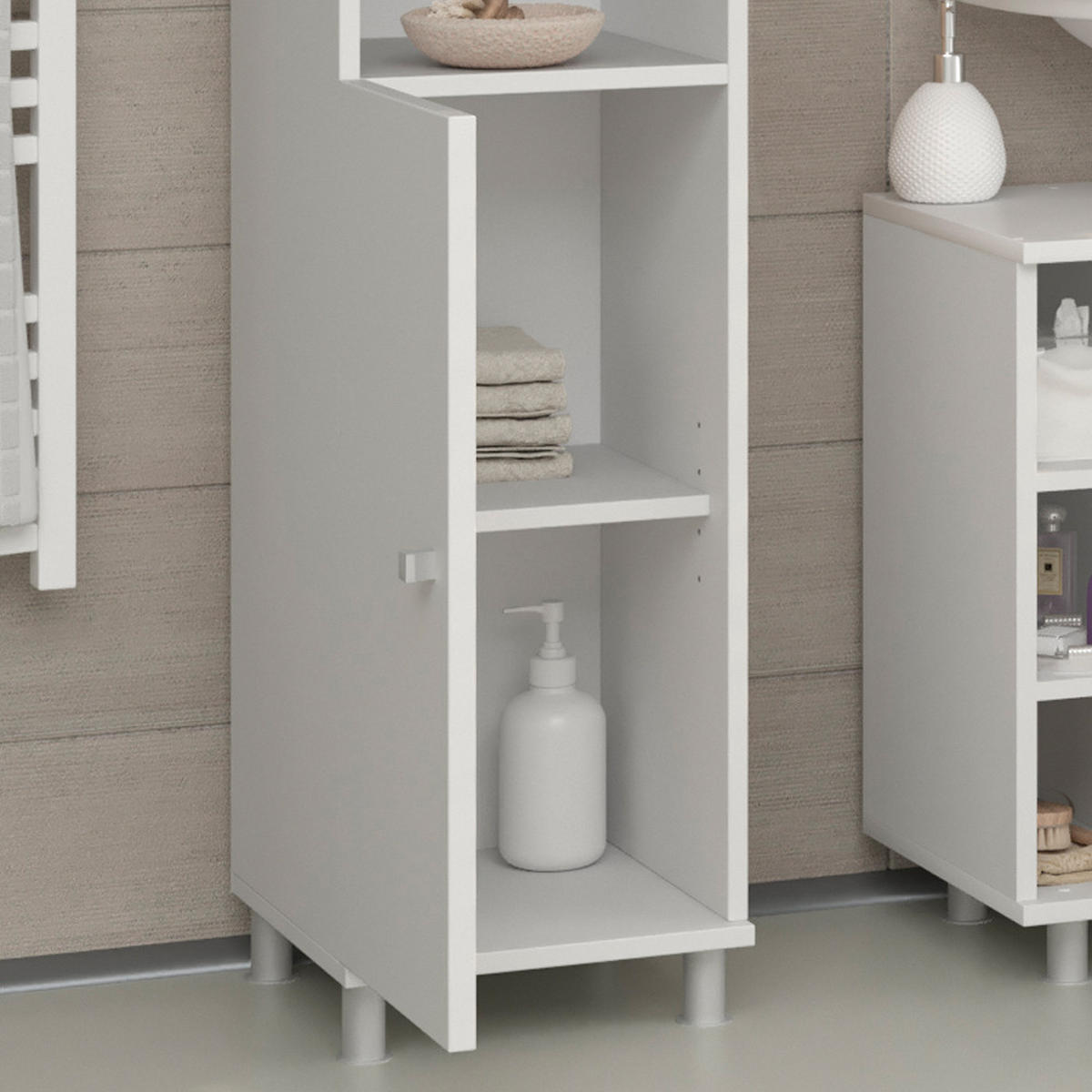 BADSCHRANK Fynn Weiß 30 x 190 cm - Weiß, Holzwerkstoff (30/190/30cm) - Vicco