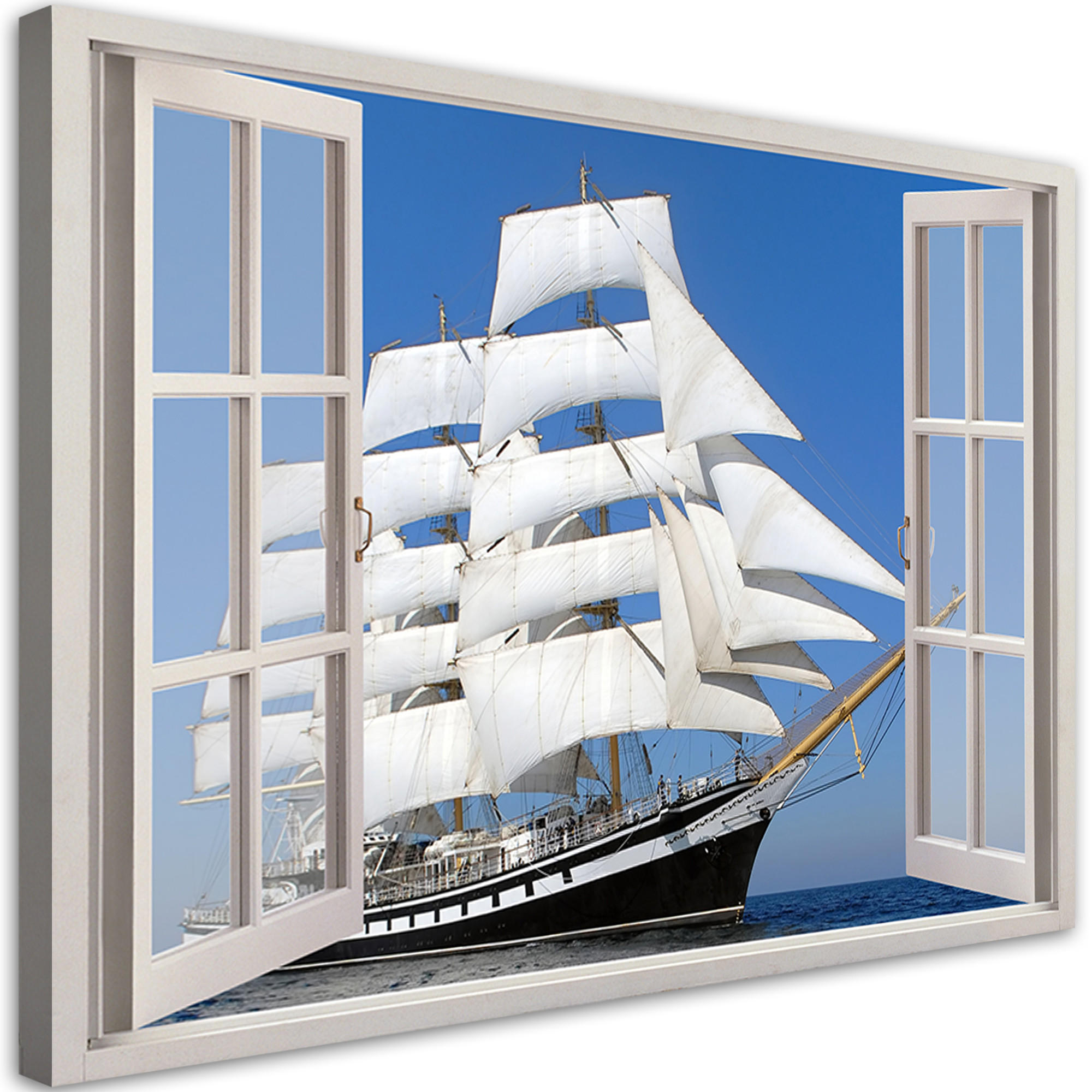 WANDBILD fensterblick schiff meer - Blau, Textil (60/40cm) - Feeby