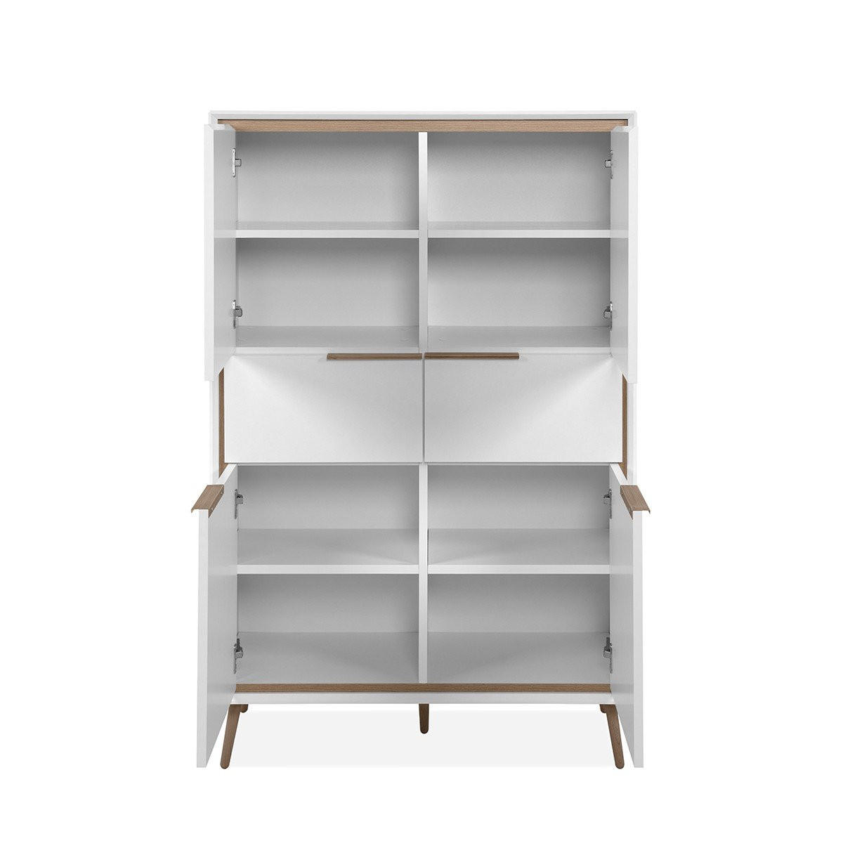 HIGHBOARD mit 4 Türen und 2 Schubladen - Arona - 90/38/140 cm - Weiß, Holzwerkstoff (38/140/90cm) - Calicosy