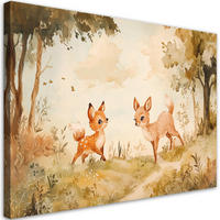 LEINWANDBILD Lein Hirschtiere im Wald Beige 100x70cm - Beige, Textil (100/70cm) - Feeby