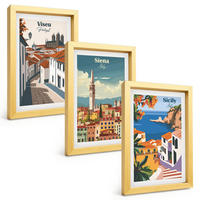 BILDER SET 3er Set - 20x30 cm Goldrahmen - Retro-Illustrationen von Weltstädten - Goldfarben, Kunststoff (20/30cm) - TULUP