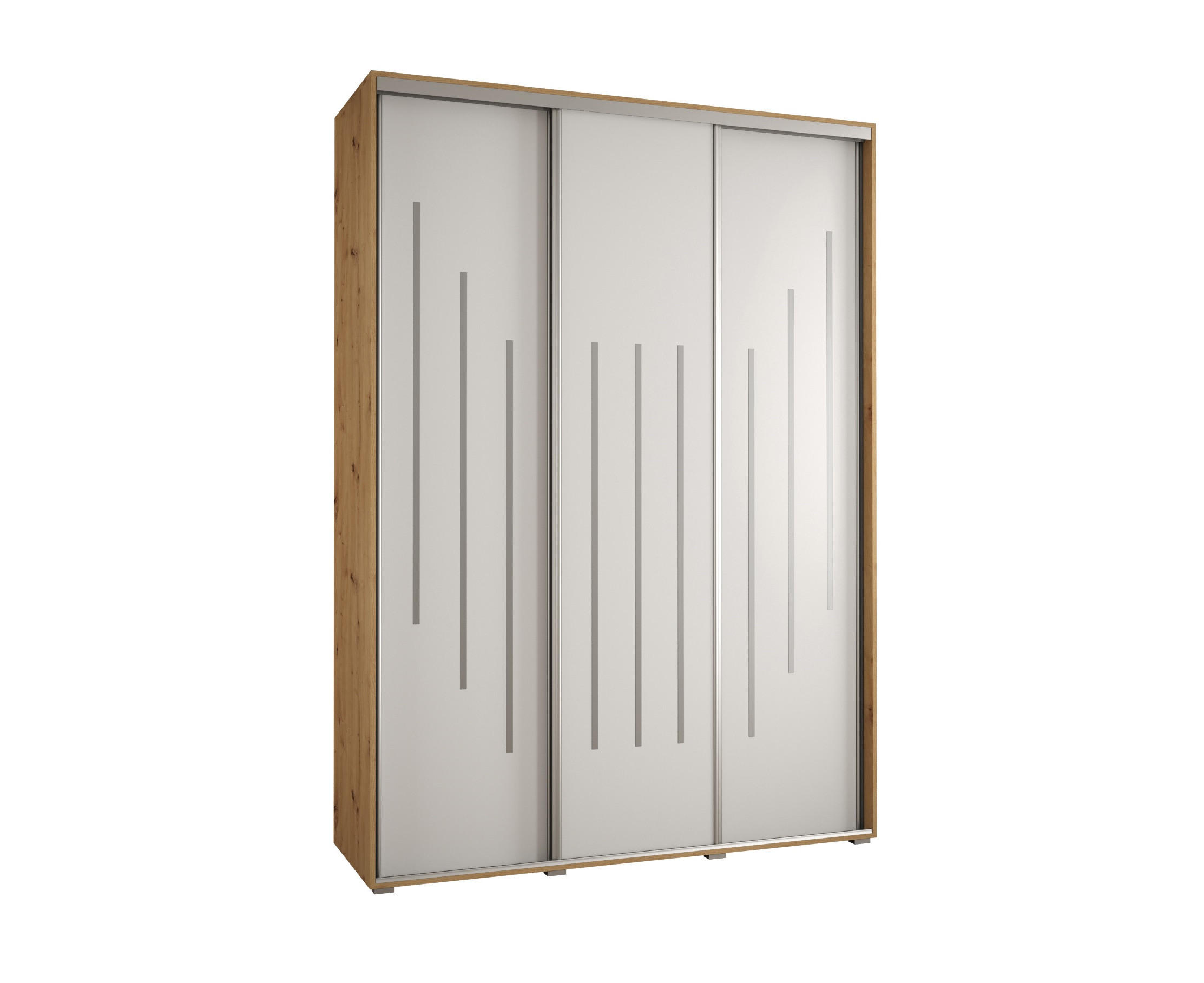 Abiks Möbel Schwebetürenschrank Eiche Artisan, Weiß, Silber 170x235x60 cm