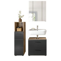 BADMÖBEL-SET 3-teilig schwarz matt, Nox Eiche, Badkombination 105 x 185 cm - Eichefarben/Schwarz, Glas/Holzwerkstoff (105/185/30cm) - Inn.Furn