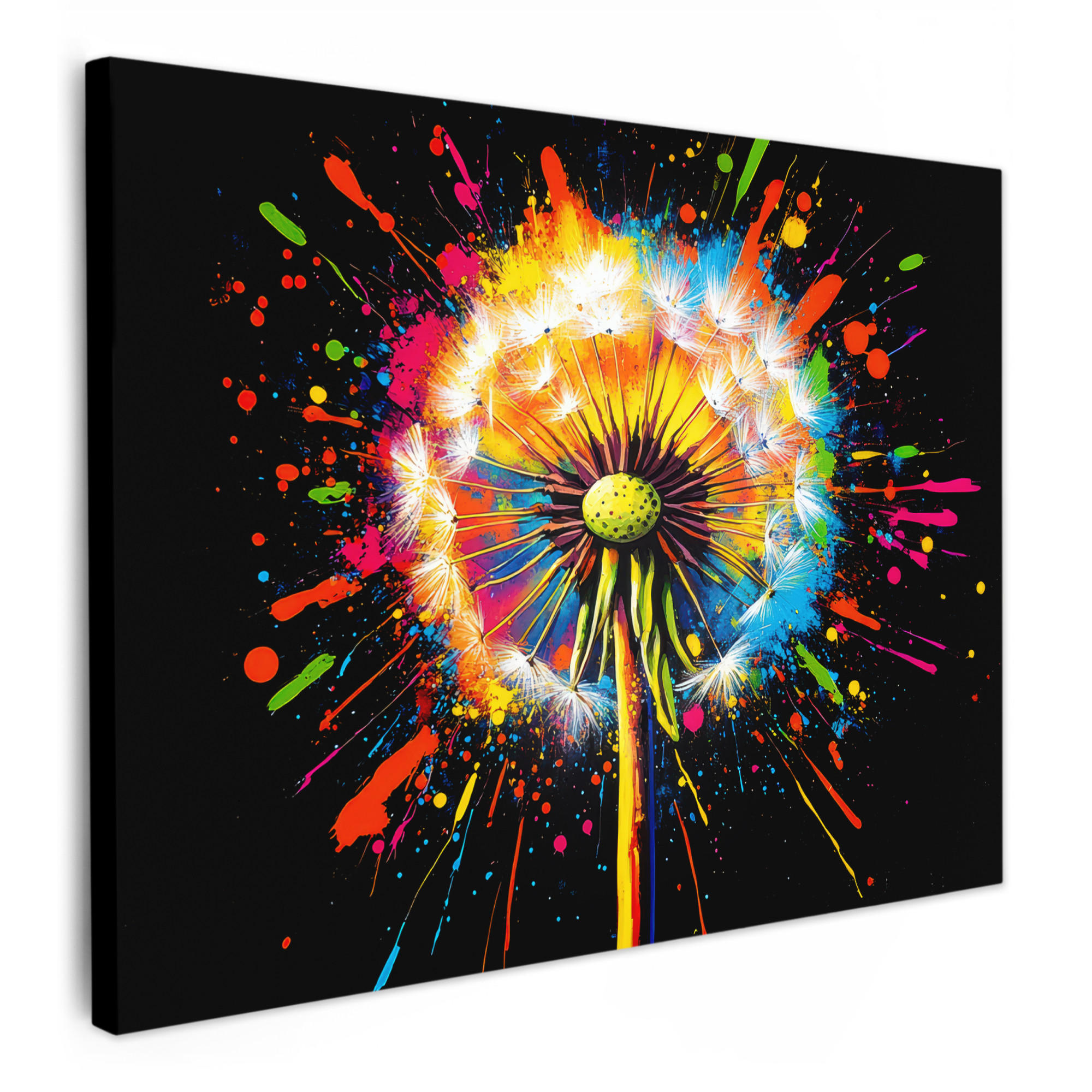 LEINWANDBILD Löwenzahn - Graffiti - Farbenfroh - Blumen - Natur 40x30 cm - Multicolor, Textil (40/30cm) - MuchoWow