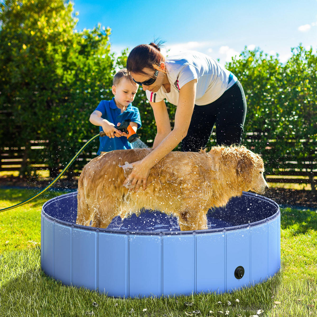 POOL DE-18958 klappbar, rutschfester Boden, Ø120 cm Blau - Blau, Kunststoff (120/30/120cm) - ComfortXL