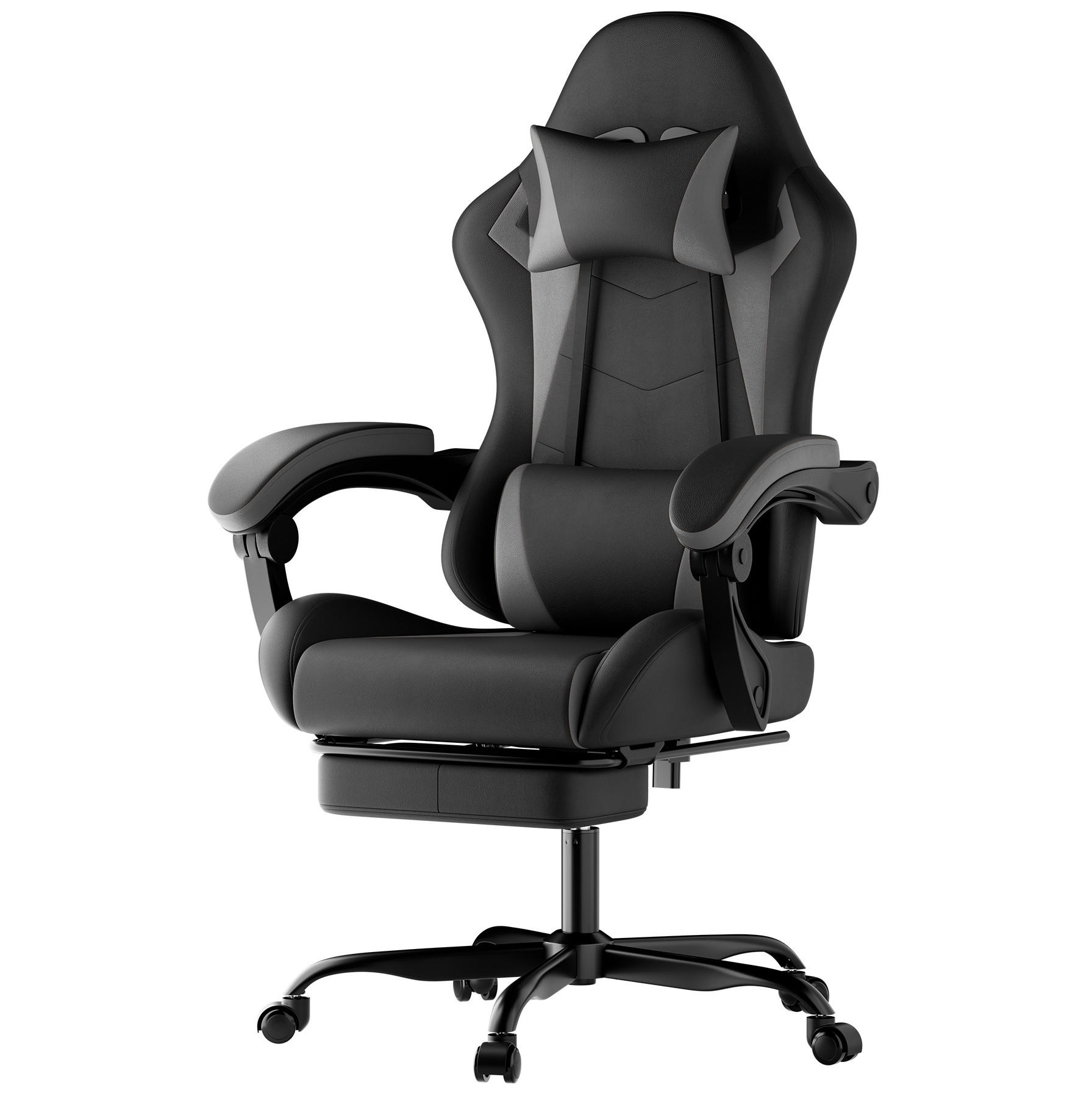 GAMING-STUHL ergonomisch höhenverstellbar PVC Black Gray - Schwarz, Kunststoff (63/120.5/58.5cm) - Meubliv