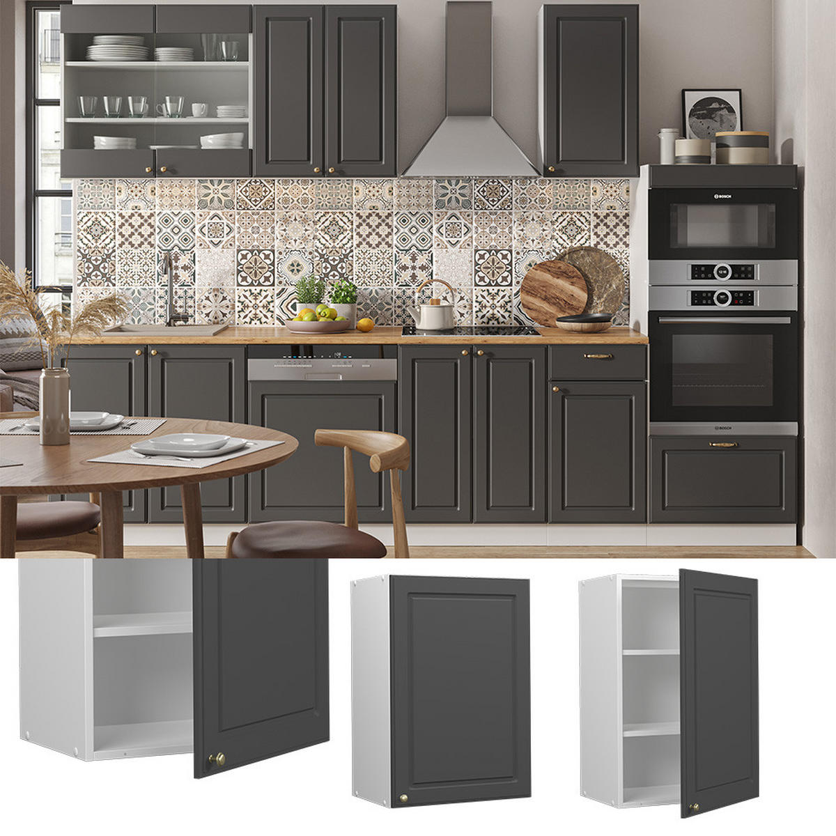 HÄNGESCHRANK Fame-Line Anthrazit-Gold 50 cm - Anthrazit/Weiß, Holzwerkstoff (50/72/34.1cm) - Vicco