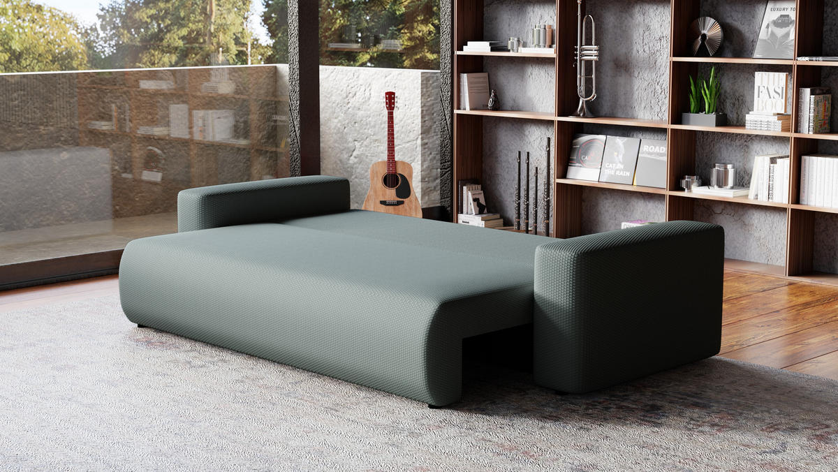 SOFA Bubi mit Bettkasten und Schlaffunktion, Cordstoff - Grau, Holzwerkstoff (242/85/95cm)