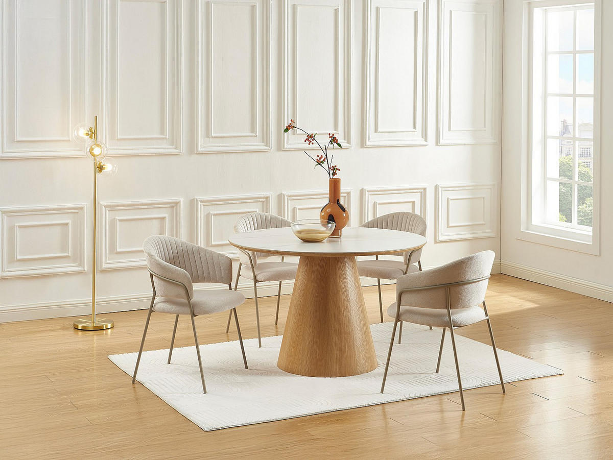 ESSTISCH rund - 4 Personen - Eichenfurnier - Effekt weißer Marmor und helles Naturholz - ANTALIZA - Naturfarben, Keramik (120/120/75.5cm) - Vente-Unique