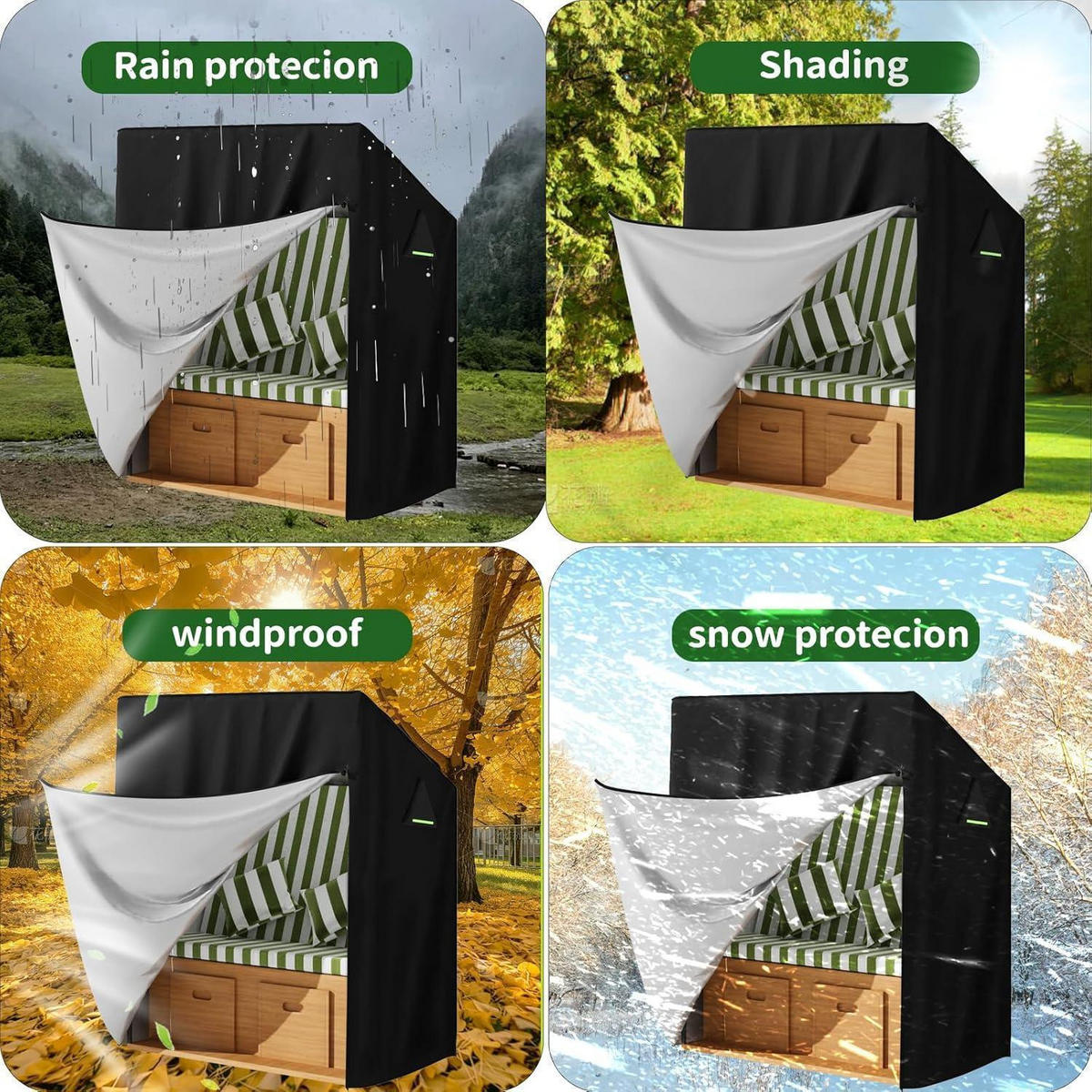 STRANDKORB Abdeckung 600D Wetterfest 135 x 105 x 175 cm Schwarz - Schwarz, Textil (105/175/135cm)