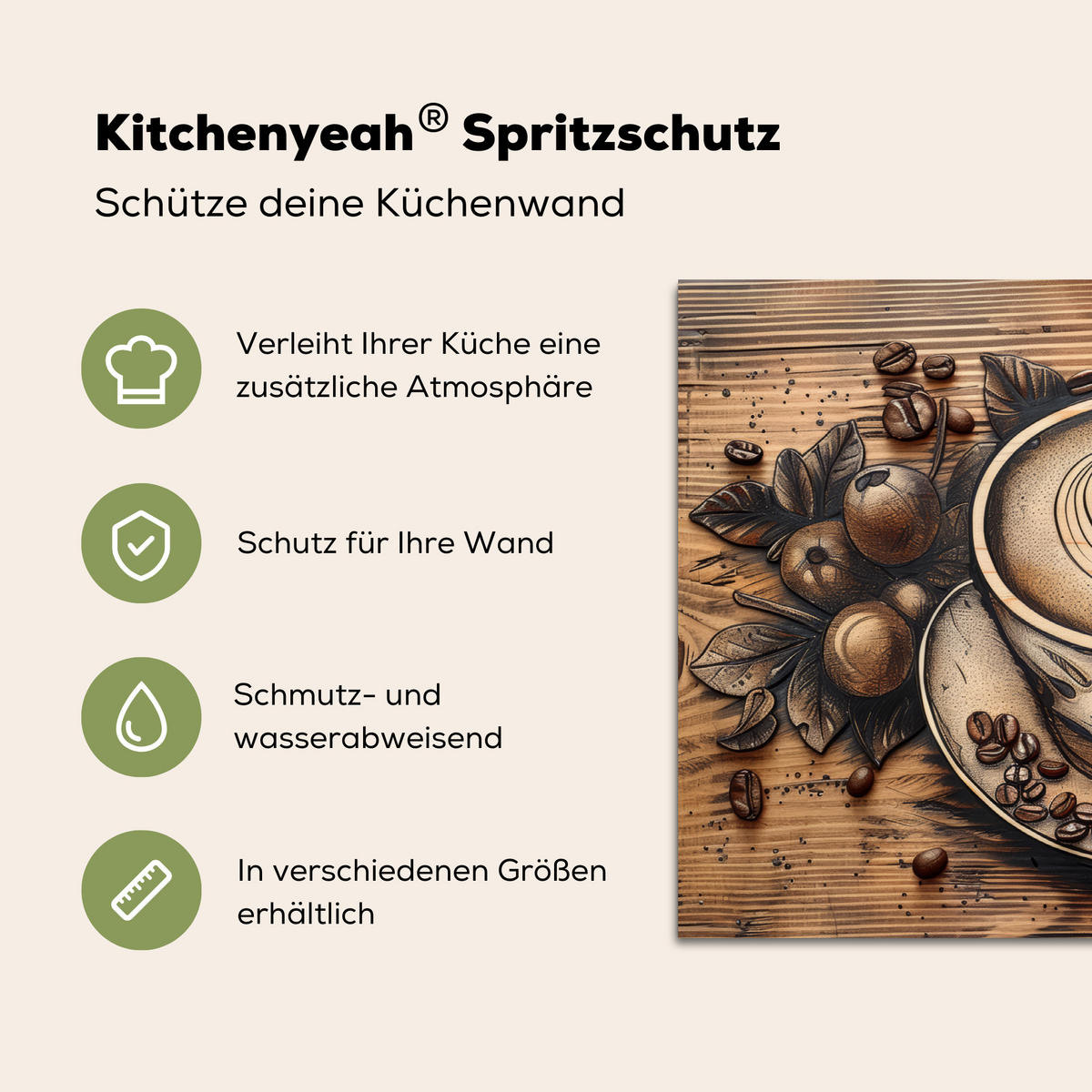 SPRITZSCHUTZ KÜCHE Kaffee - Vintage - Braun - Tasse - Holz 60x40 cm - Cappuccino, Metall (60/0.3/40cm) - MuchoWow