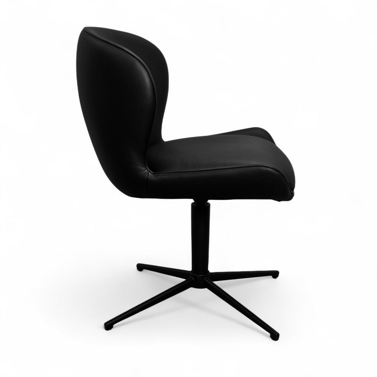 STUHL-SET 2 Stück in Echtleder Schwarz - Schwarz, Leder/Metall (57/83/63cm) - Furnhouse