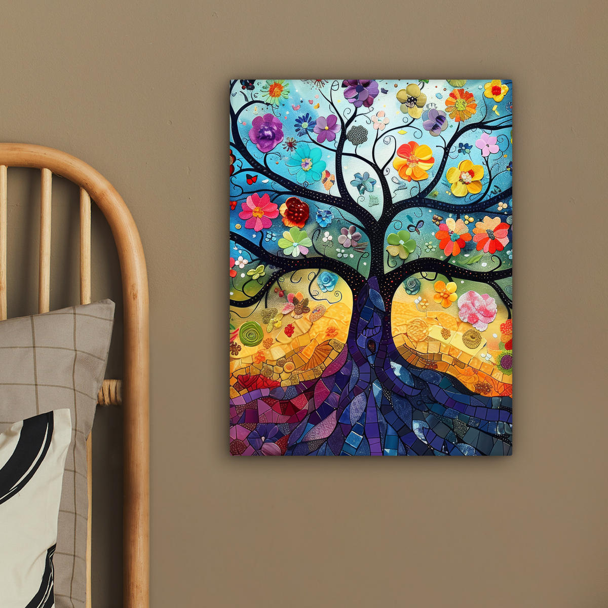 LEINWANDBILD Kunst - Baum des Lebens - Blumen - Hippie 30x40 cm - Dunkelblau, Textil (30/40cm) - MuchoWow