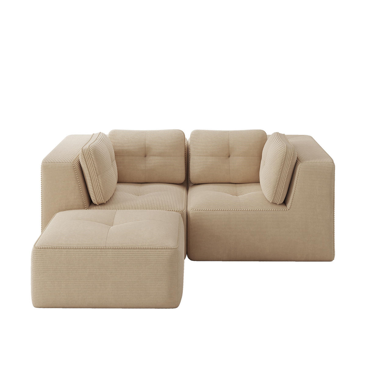 2-SITZER Sofa 208x177x69 cm aus Cordstoff rahmenlos modular mit Fußstütze, beige - Beige, Textil (177/69/208cm)