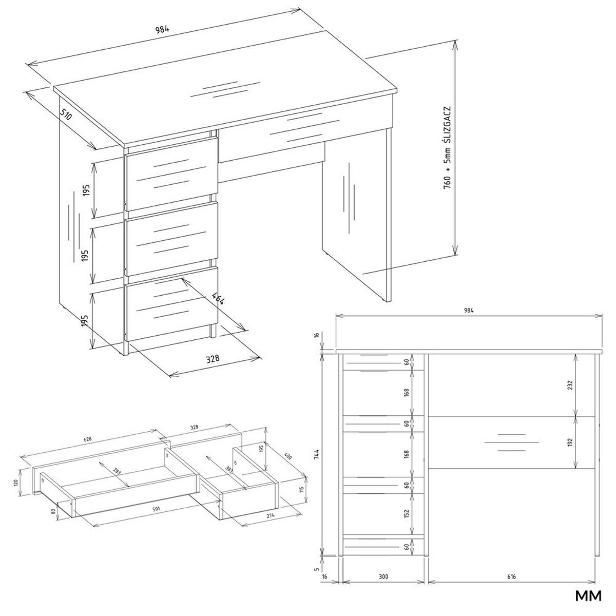 SCHREIBTISCH Weiß 98/146/52 - Weiß, Holzwerkstoff (52/98/146cm) - RAUMHIRSCH FURNITURE