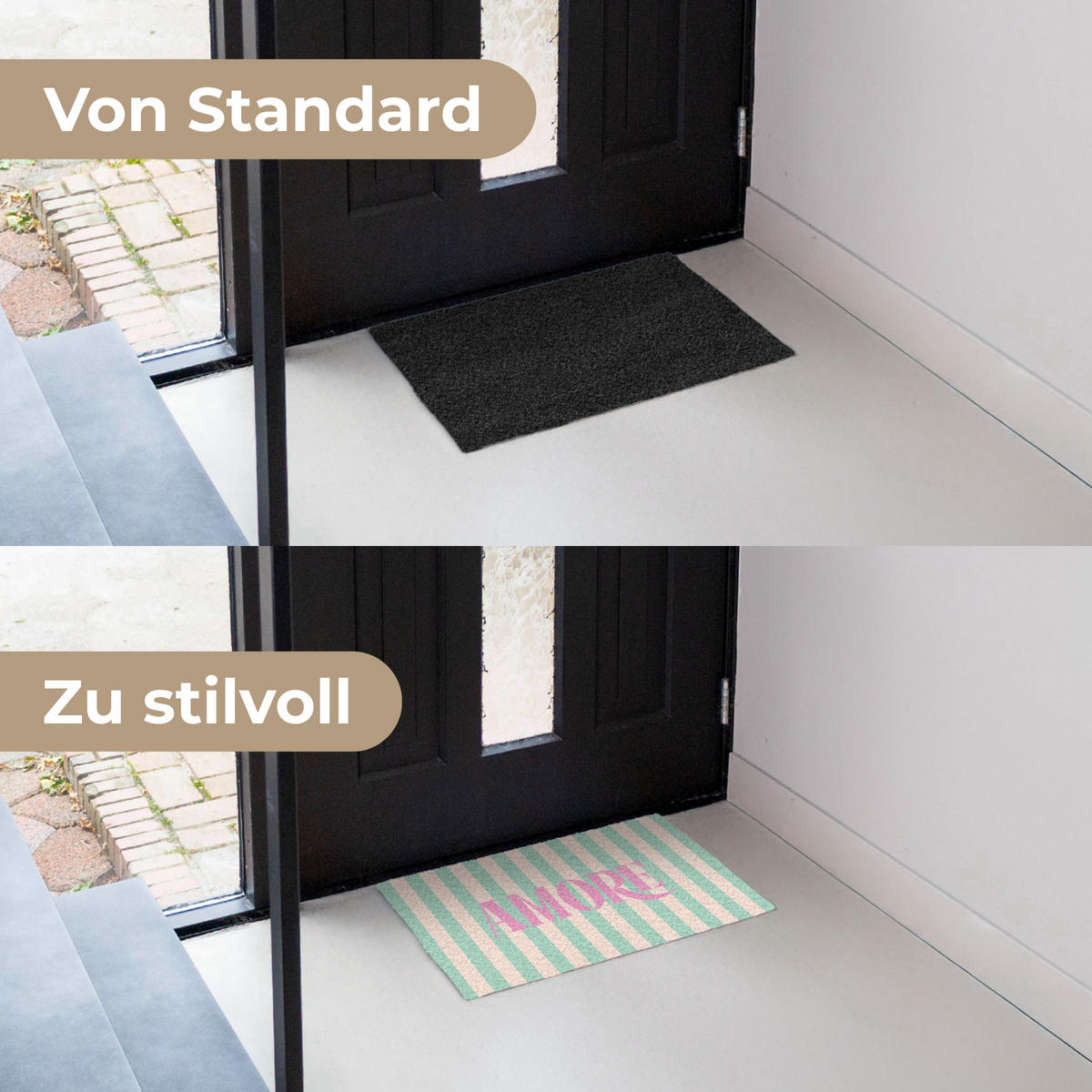 FUSSMATTE Rosa – Grün – Streifen – Amore 60x40 cm - Mintgrün, Kunststoff (60/0.4cm) - MuchoWow