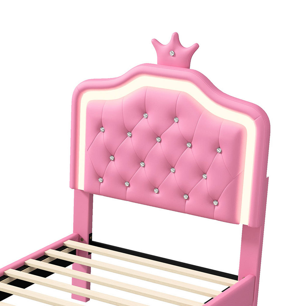 POLSTERBETT Kronen mit Kristallsteinen & RGB-LED 90/200 cm PU-Leder Rosa - Pink, Textil (90/200cm) - Creahappy
