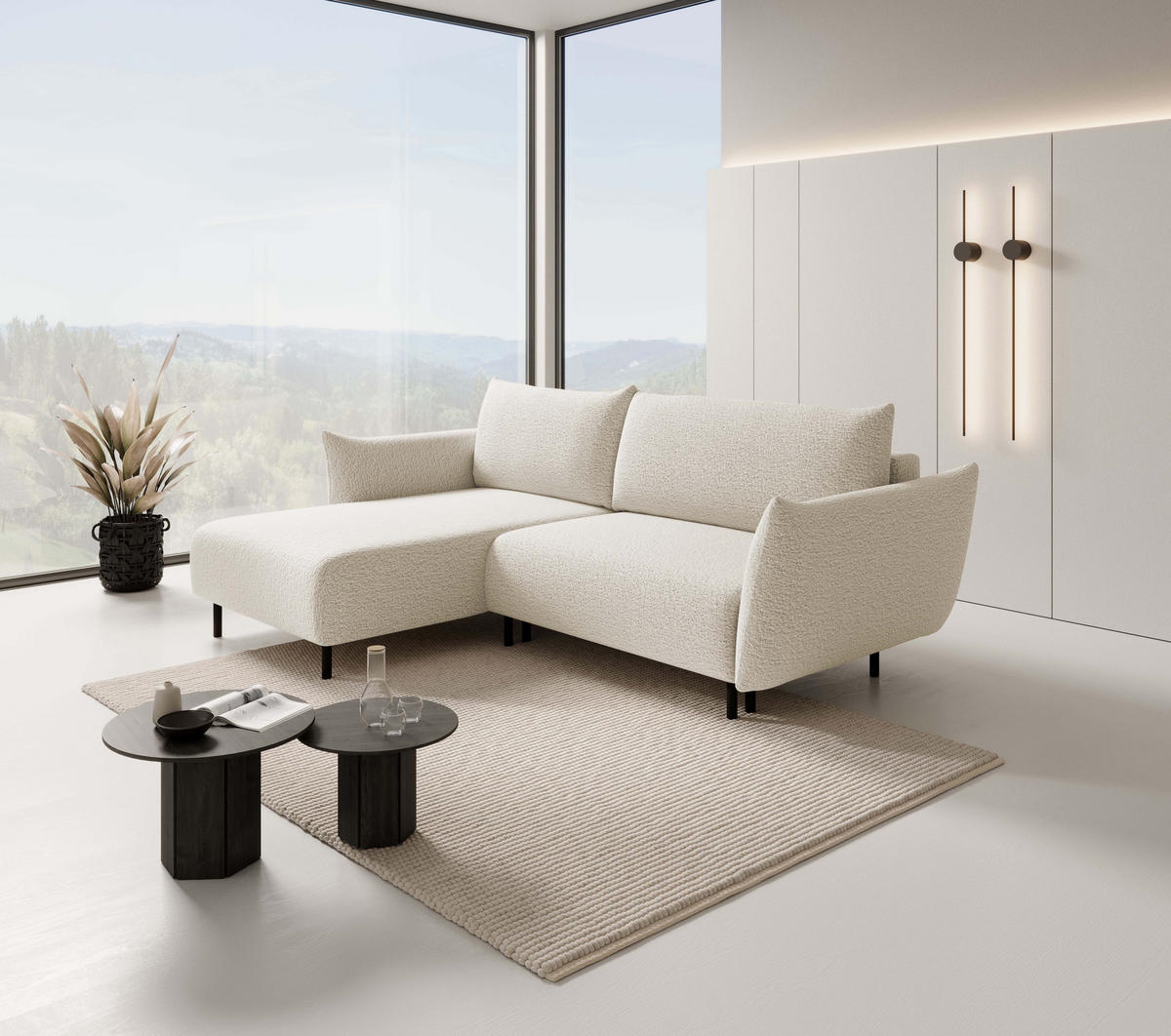 ECKSOFA ADEL mit Schlaffunktion und Bettkasten, L-förm, Metallbeine, verstellbar lose Rückenkissen, freistehend, LINKS, 171x257x90 cm, Sand-coloured - Sandfarben, Holz/Textil (171/257cm) - DomoHome
