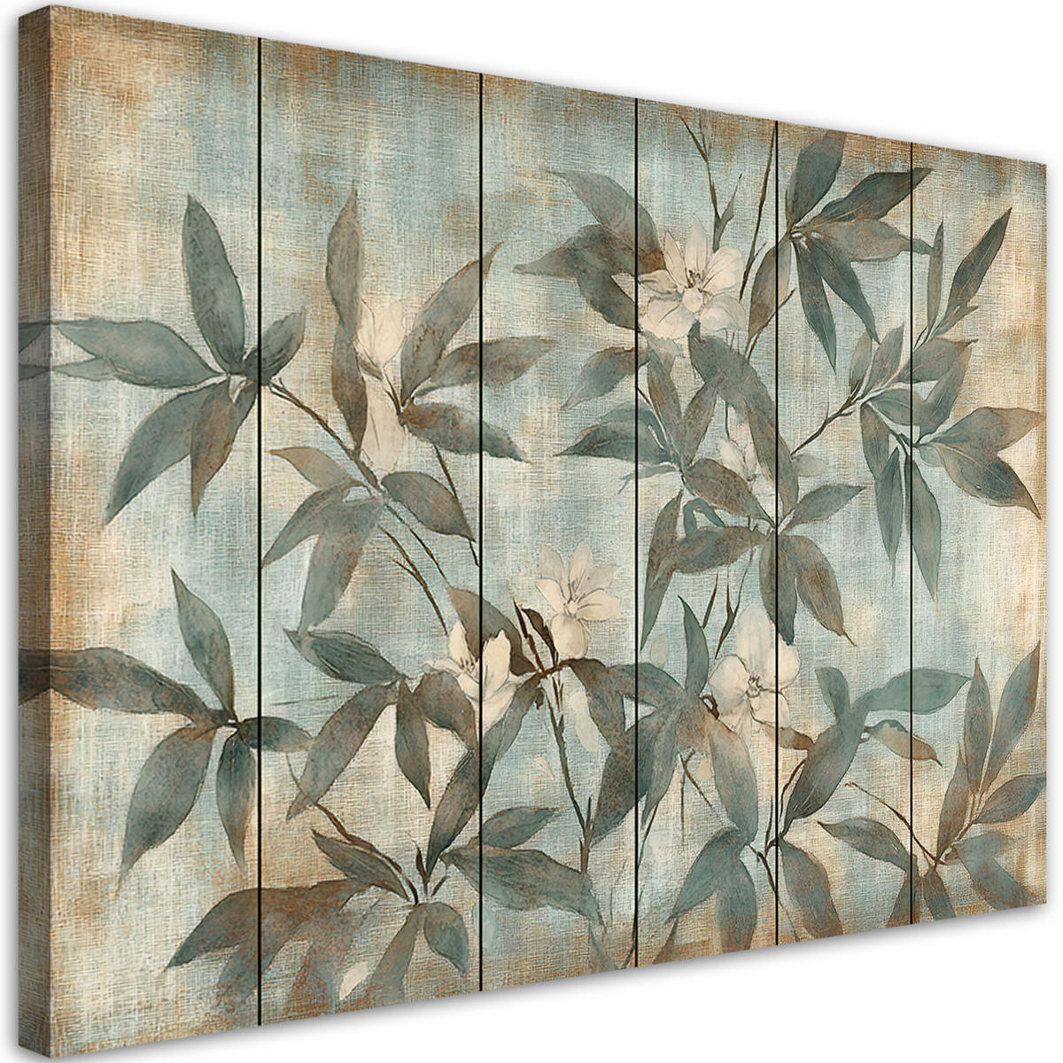 WANDBILD blätter und stängel auf pastellfarbenem hintergrund - Blau, Textil (60/40cm) - Feeby