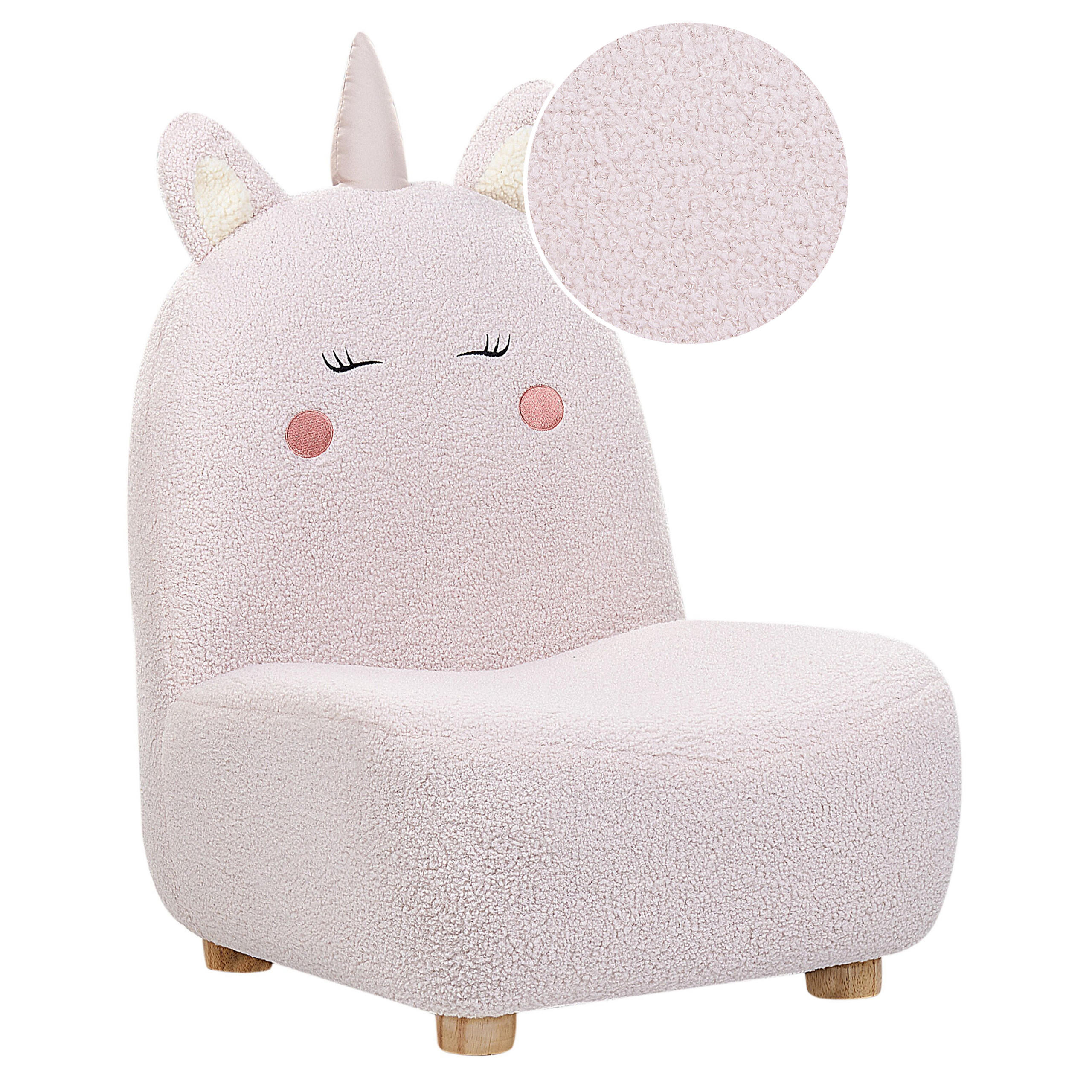 KINDERSESSEL Teddy-Optik pastellrosa Tierform Einhorn Lulea - Hellbraun/Pink, Kunststoff/Textil (50/75/54cm) - Beliani