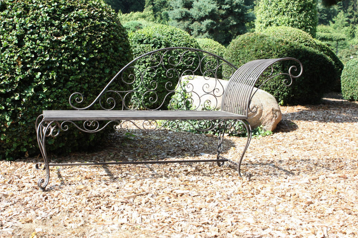 SONNENLIEGE Svea Schwarz-Braun Stahl Gartenbank Wetterfest Liegebank - Schwarz, Metall (163/87/47.5cm) - DELUKE