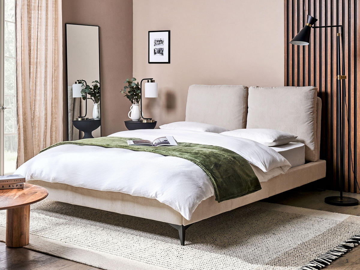 POLSTERBETT 140/200cm Helles Beige Melle - Beige, Naturmaterialien/Textil (140/200cm) - Beliani