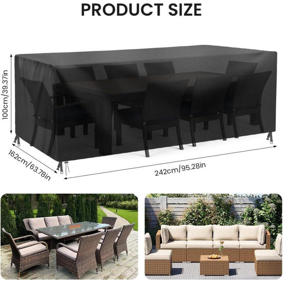 SCHUTZHÜLLE Gartenmöbel Rechteckig 242 x 162 x 100 cm - Schwarz, Kunststoff (162/100/242cm)