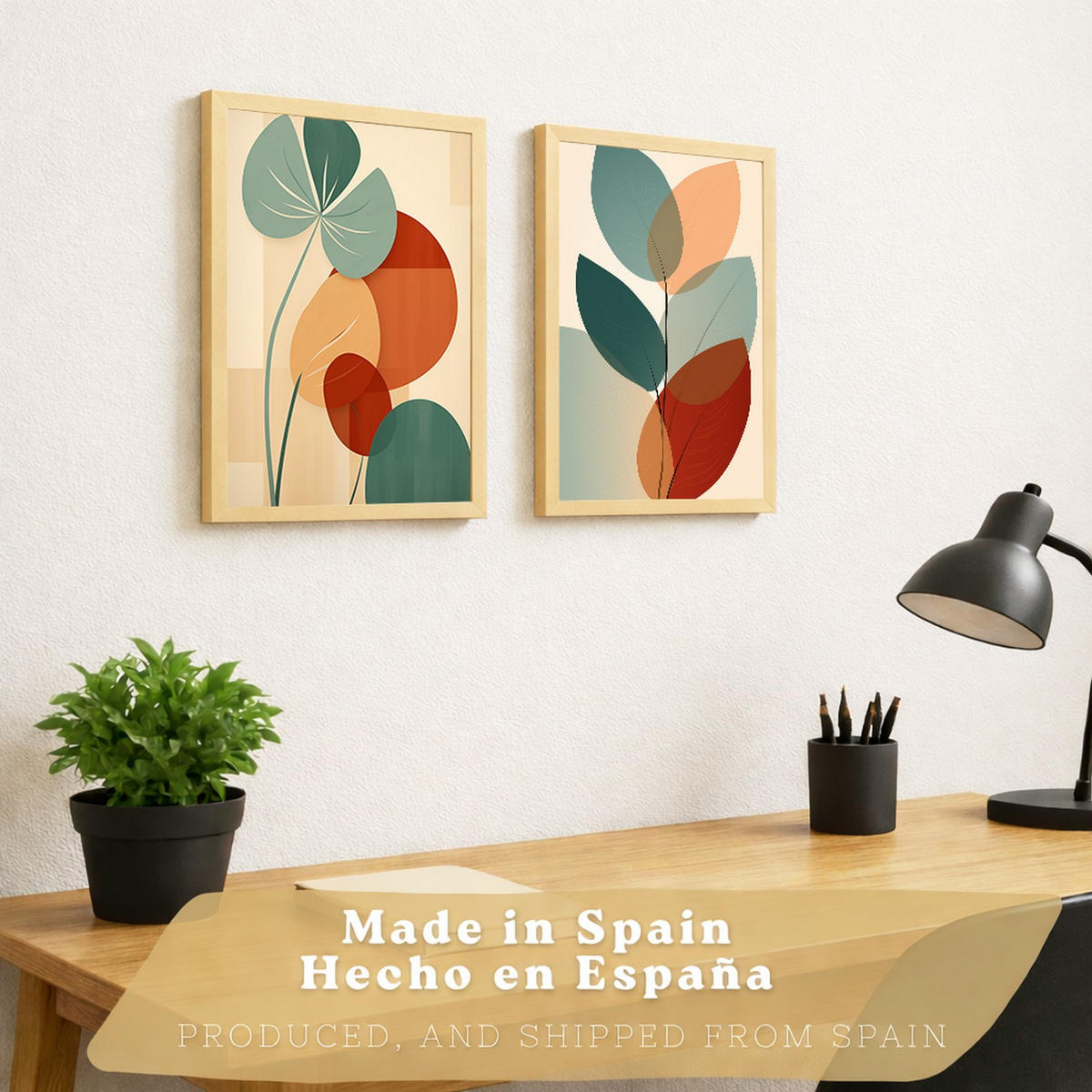 PLAKAT Sada 2 Botanické A3 Lehký dřevěný rám - béžová, papír (29.7/1/42cm) - Nacnic