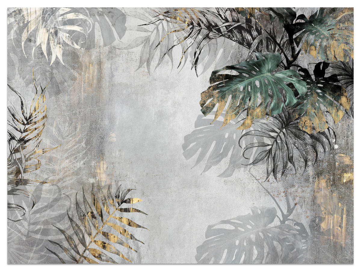 FOTOTAPETE Tropische Blätter auf Beton Vintage 350x256 - Gelb/Beige, Papier (350/256cm) - Muralo