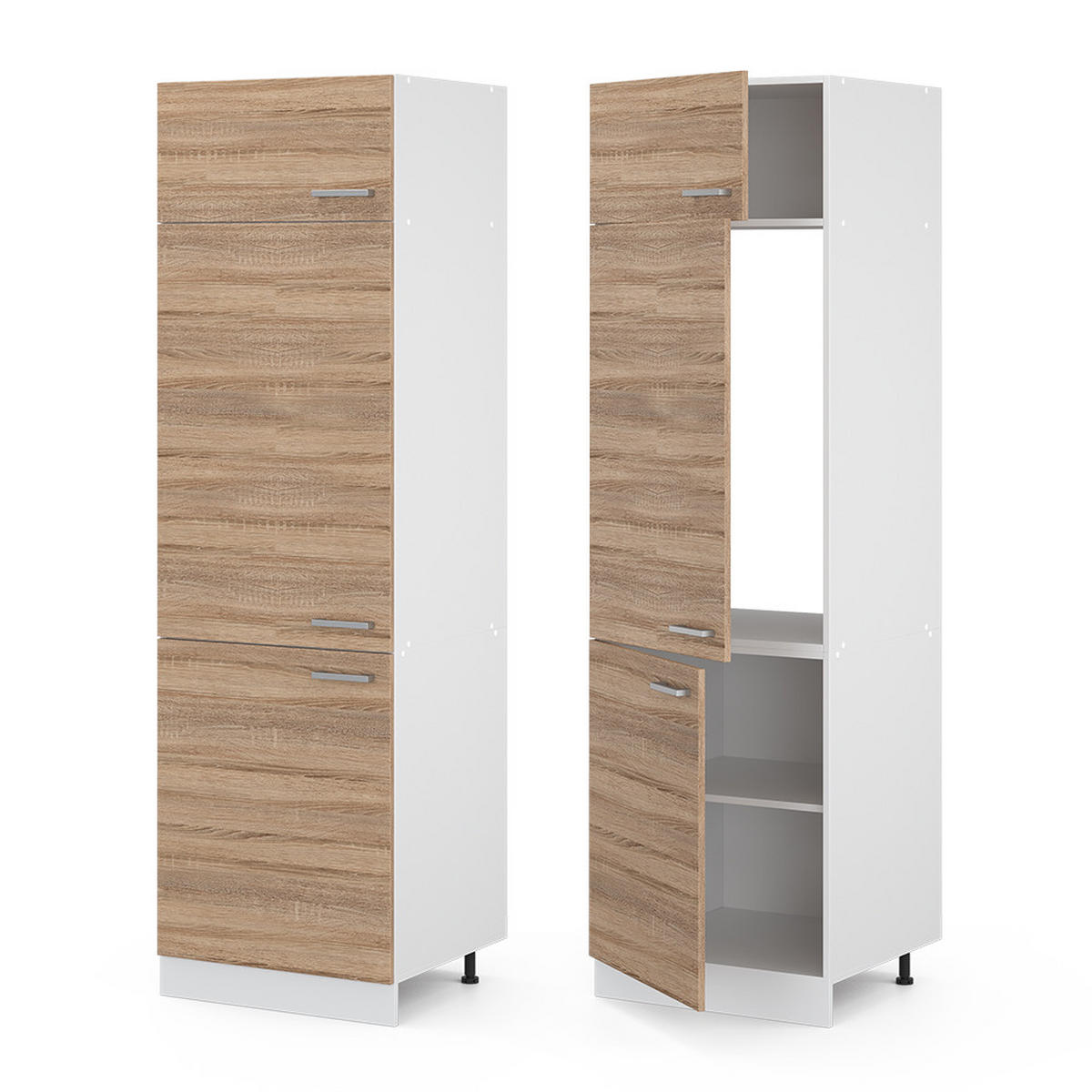 KÜHLUMBAUSCHRANK R-Line Sonoma 60 cm - Weiß/Sonoma Eiche, Holzwerkstoff (60/206.8/57cm) - Vicco