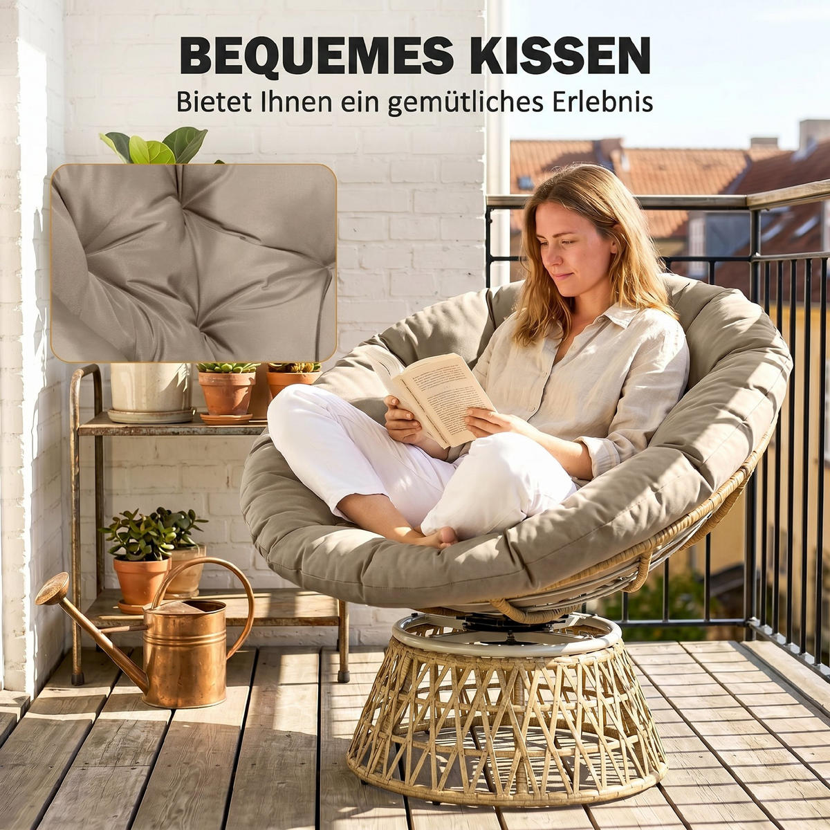 BISTRO-SET DE-06707 360° drehbare Stühle, wetterbeständig Natur/Hellbraun - Mokka, Kunststoff/Metall - ComfortXL