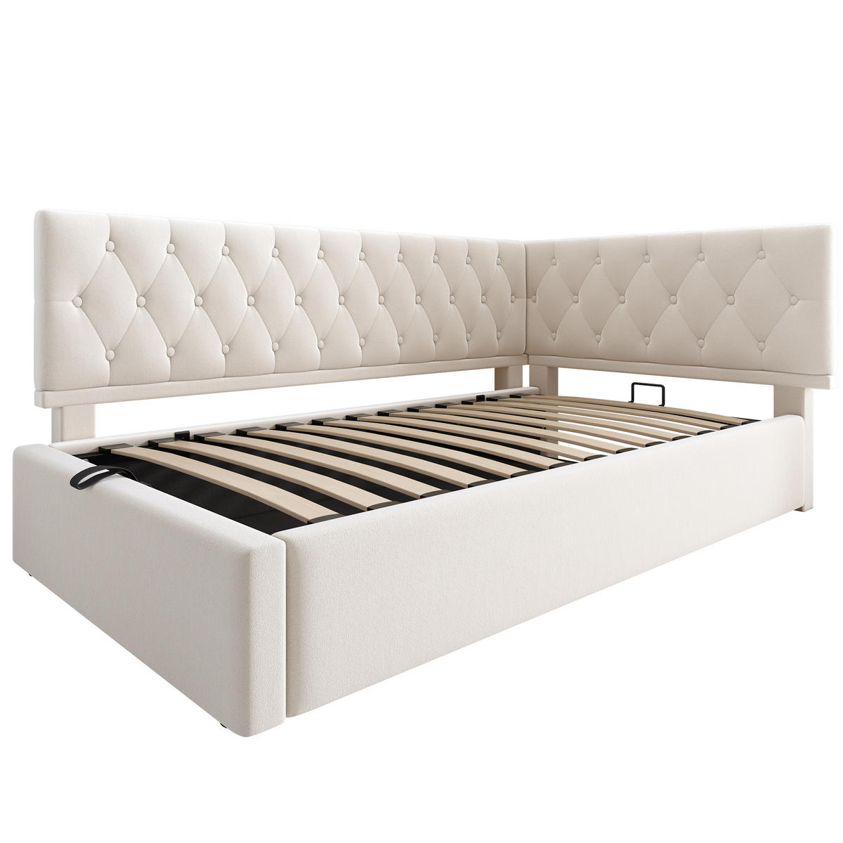 POLSTERBETT 90/200cm mit hydraulischem Stauraum aus Samt Beige - Beige, Textil (90/200cm) - OKWISH
