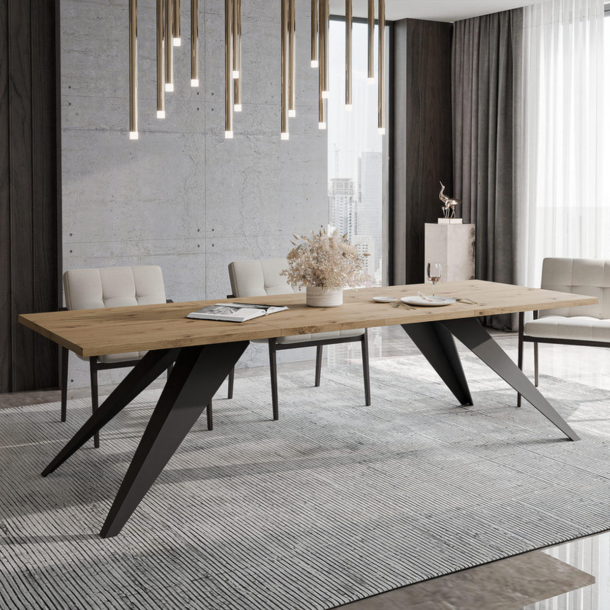 AUSZIEHTISCH XANDRO 160/90/76 cm mit Metallgestell, Schwarz / Artisan-Eiche - Schwarz/Eiche Artisan, Holzwerkstoff/Metall (90/160/76cm) - Idohome