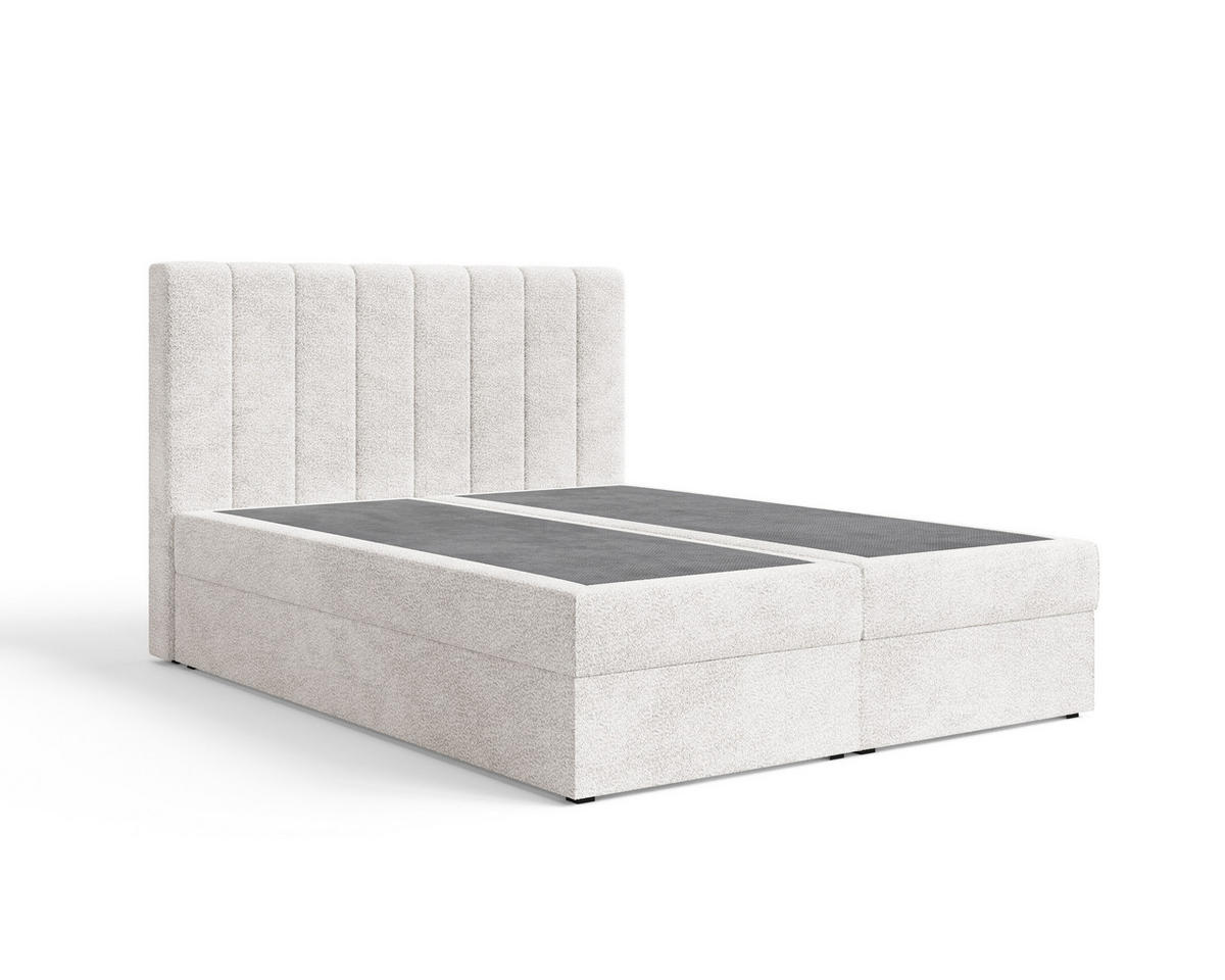 BOXBETT 01 140 x 200 cm - Arena – Stilvoll und bequem Mit Bettkasten, PU-Topper, Federmechanismus, waschbarer Bezug - Weiß, Holz (140/200cm) - ROYAL24_MARKT